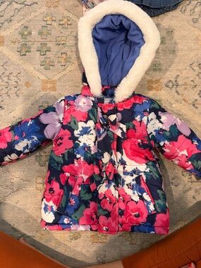 Gymboree Floral Hooded Puffer Jacket - Pink, Blue & Purple